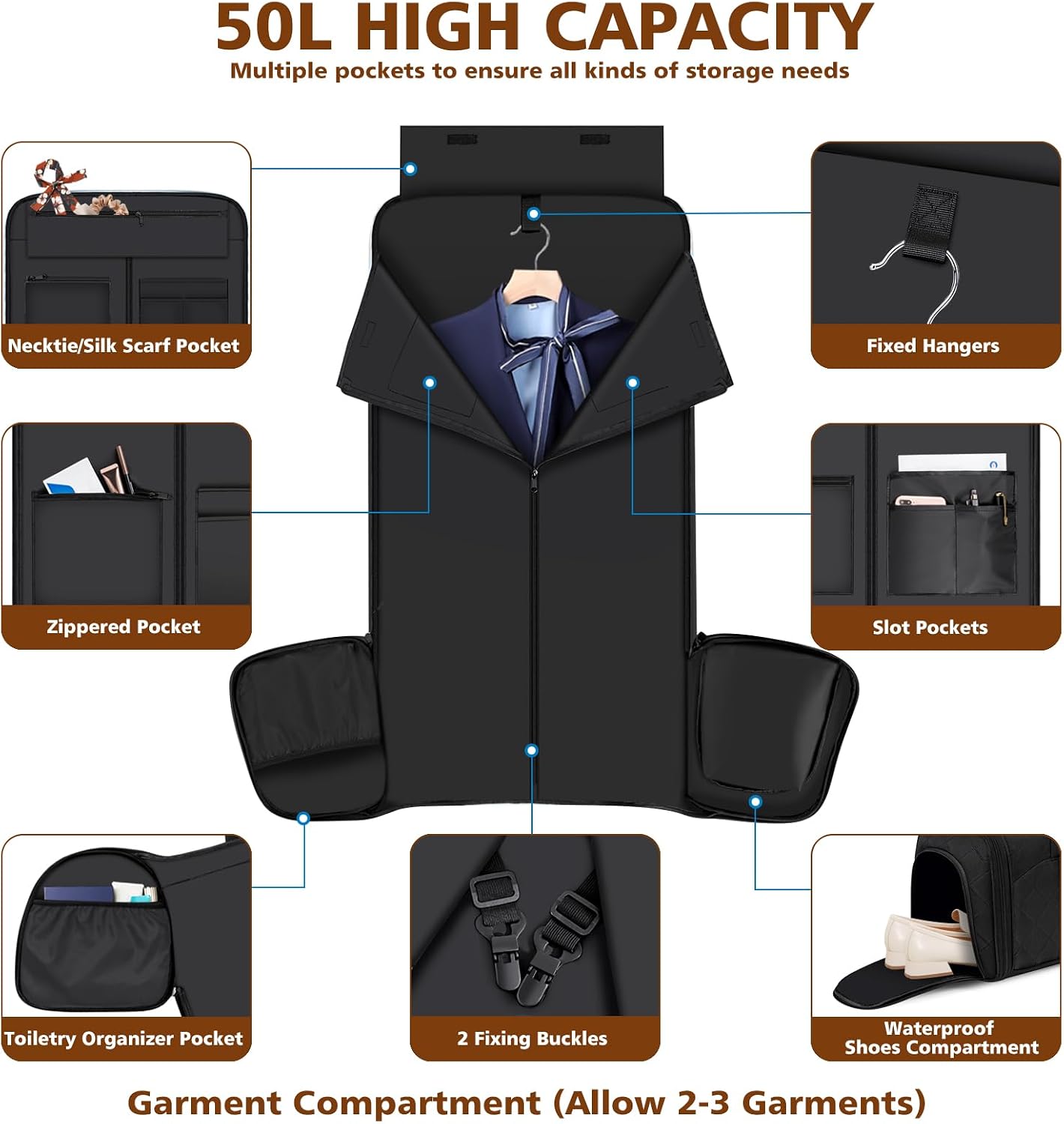 50L Rolling Garment Duffel with Wheels and Shoe Compartment