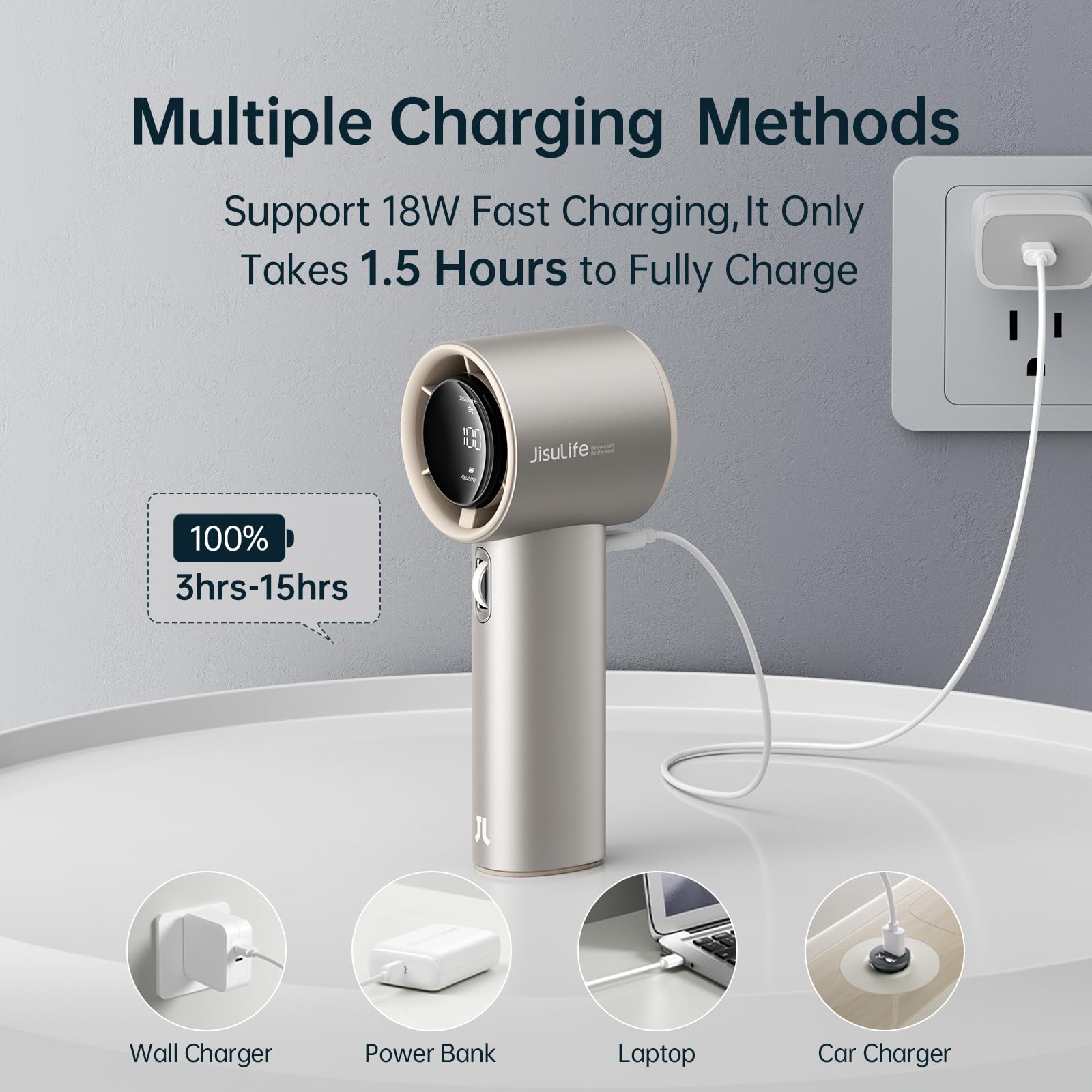 Premium Handheld Turbo Fan with 5000mAh Battery – Portable Brushless Motor Cooling Fan with Digital Display & Fast Charging (Brown)