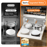 YJHome White Expandable Pull-Out Cabinet Organizer – No-Drill Adjustable Slide-Out Drawers with 3-Rail System (2 Pack)