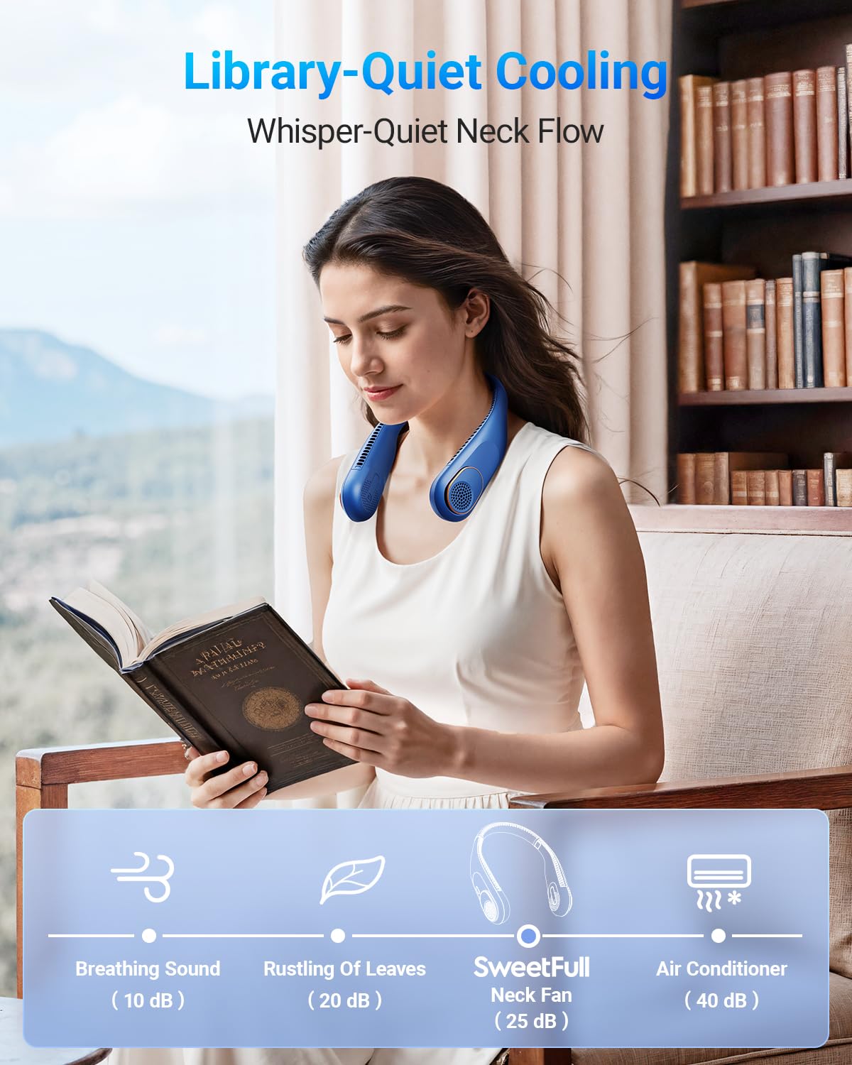 Portable Bladeless Neck Fan – Rechargeable Hands-Free Cooling Fan with 3 Speeds for Travel, Outdoor & Work