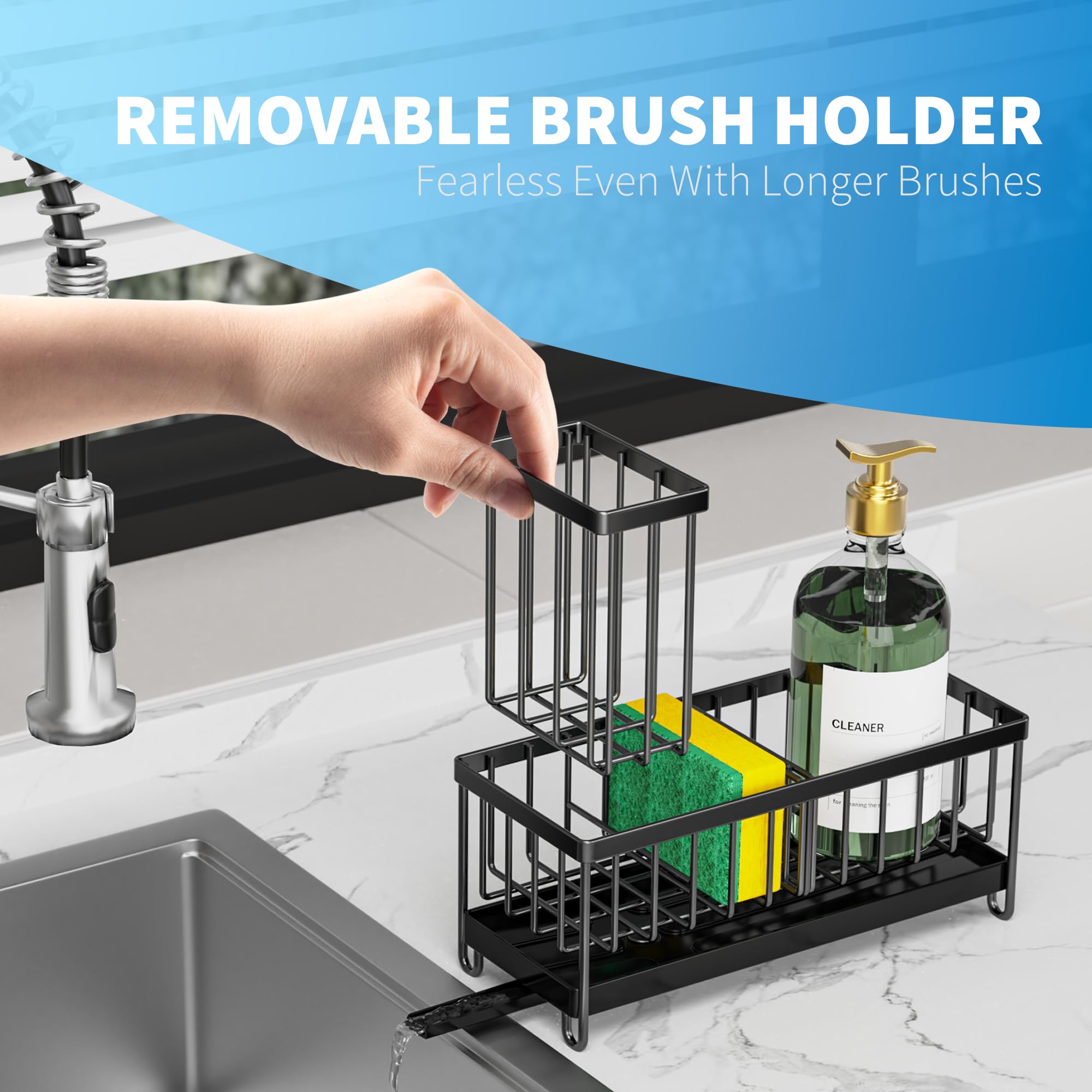 Stainless Steel Kitchen Sink Caddy with Rotatable Spout – Compact Sponge & Brush Organizer