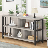 5-Cube Industrial Storage Organizer – Modern Horizontal Bookcase & TV Stand with Metal Frame (Light Grey Oak)