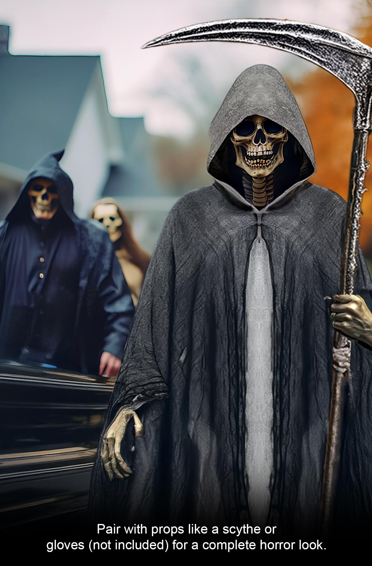 Grim Reaper Cloak – Gray Full-Length Hooded Robe for Adults, Halloween Horror Costume