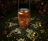 Solar Halloween Lantern – Retro Gold Copper Metal Design with Warm White Light & Auto On/Off (Waterproof Outdoor Decoration)