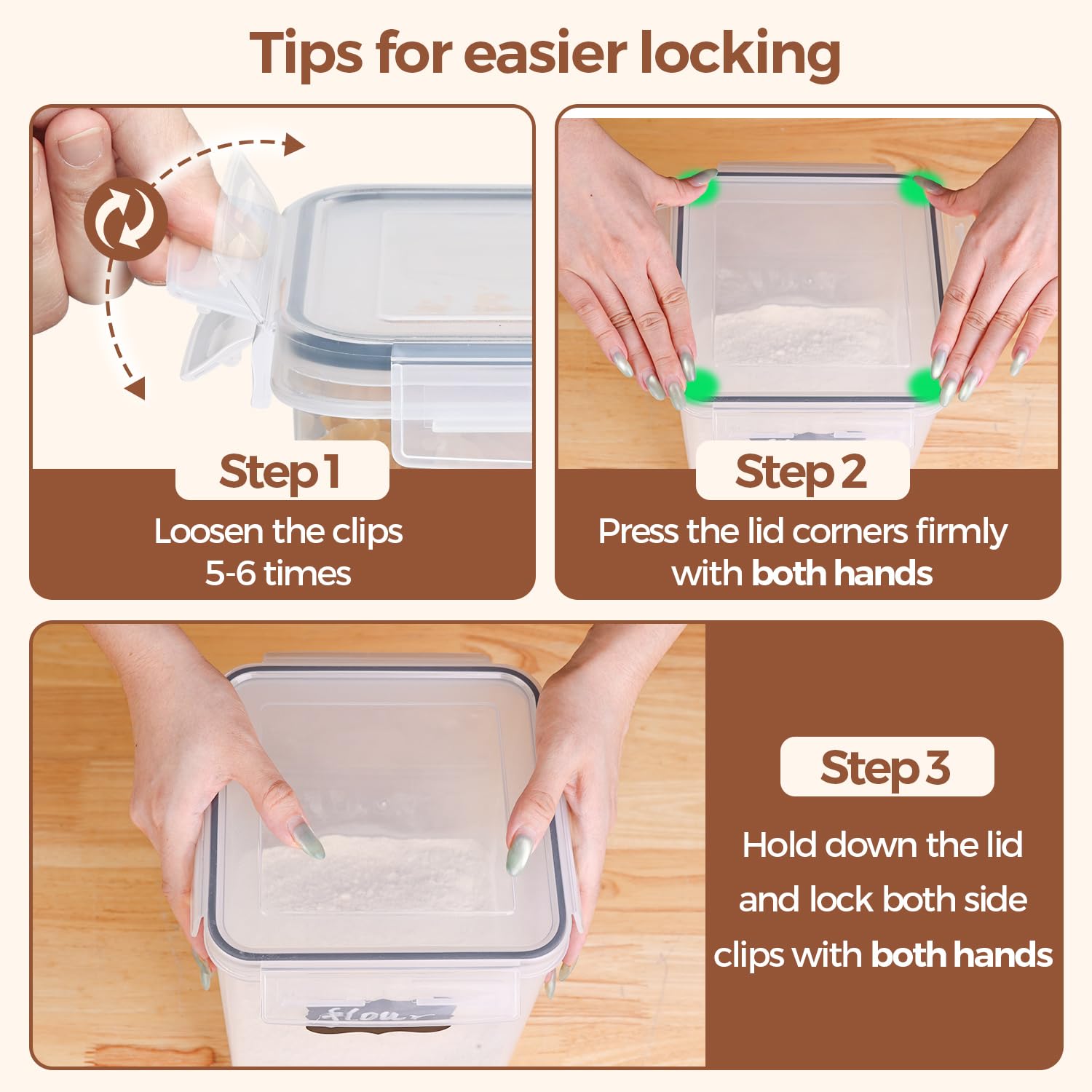 Airtight Flour & Sugar Storage Container Set – 3-Piece Stackable Pantry Organization System