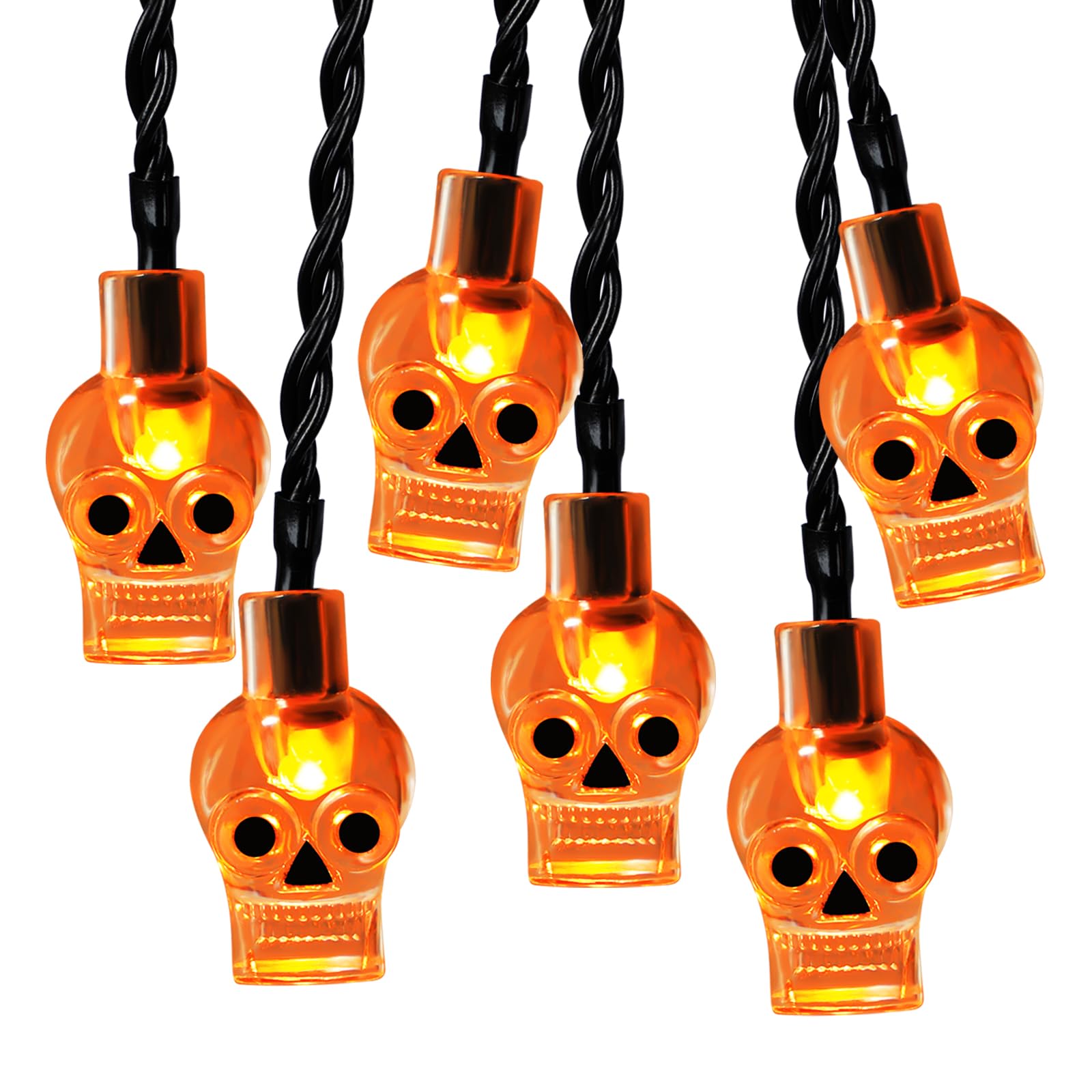Halloween Pumpkin String Lights – 2 Pack 20 LED Battery Operated Lights (8.2 FT Each, 3 Modes, Orange Glow)