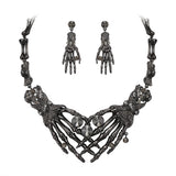 Gothic Halloween Jewelry Set – Gray Black-Tone Necklace & Earrings by Ever Faith