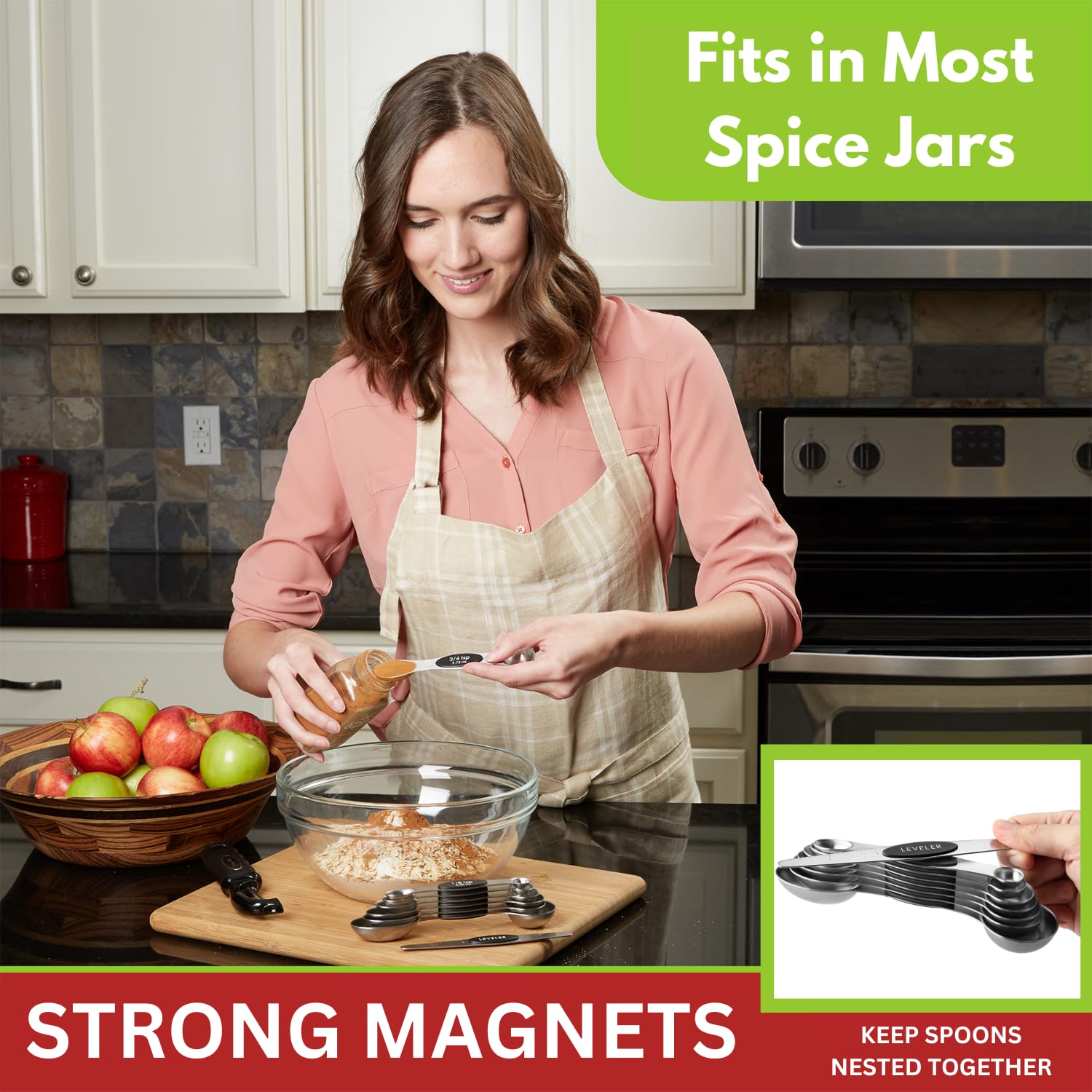 Magnetic Stainless Steel Measuring Spoons Set – Dual-Sided, Precision Sizes with Leveler (8-Piece)