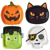 Halloween Plates Set – 48 Pcs Disposable Multicolor Plates with Pumpkin, Cat, Frankenstein & Skull Designs for Spooky Parties