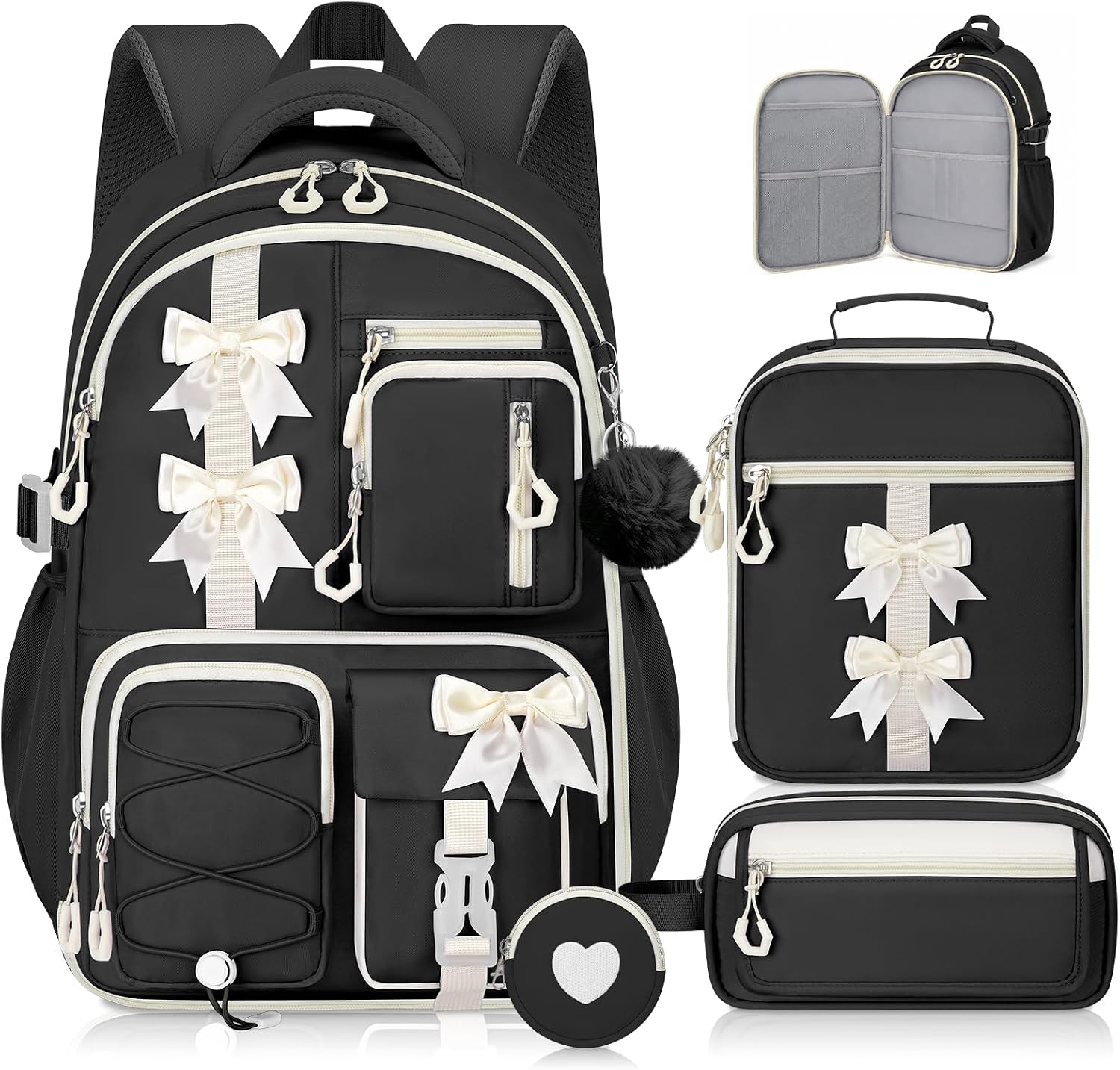 Green Kawaii Backpack Set with Lunch Bag and Coin Purse