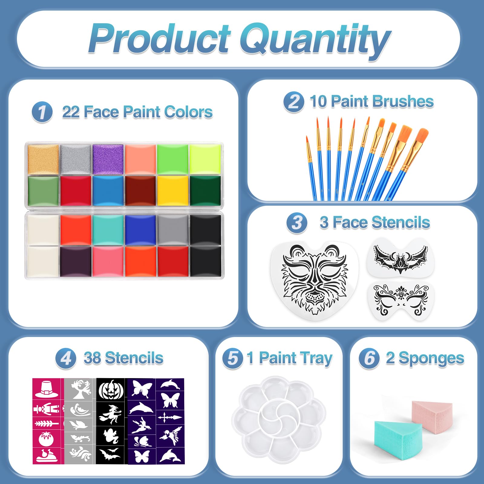 22-Color Halloween Face Paint Kit – Oil-Based Professional Body Paint Set with Brushes, Stencils & Sponges