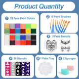 22-Color Halloween Face Paint Kit – Oil-Based Professional Body Paint Set with Brushes, Stencils & Sponges