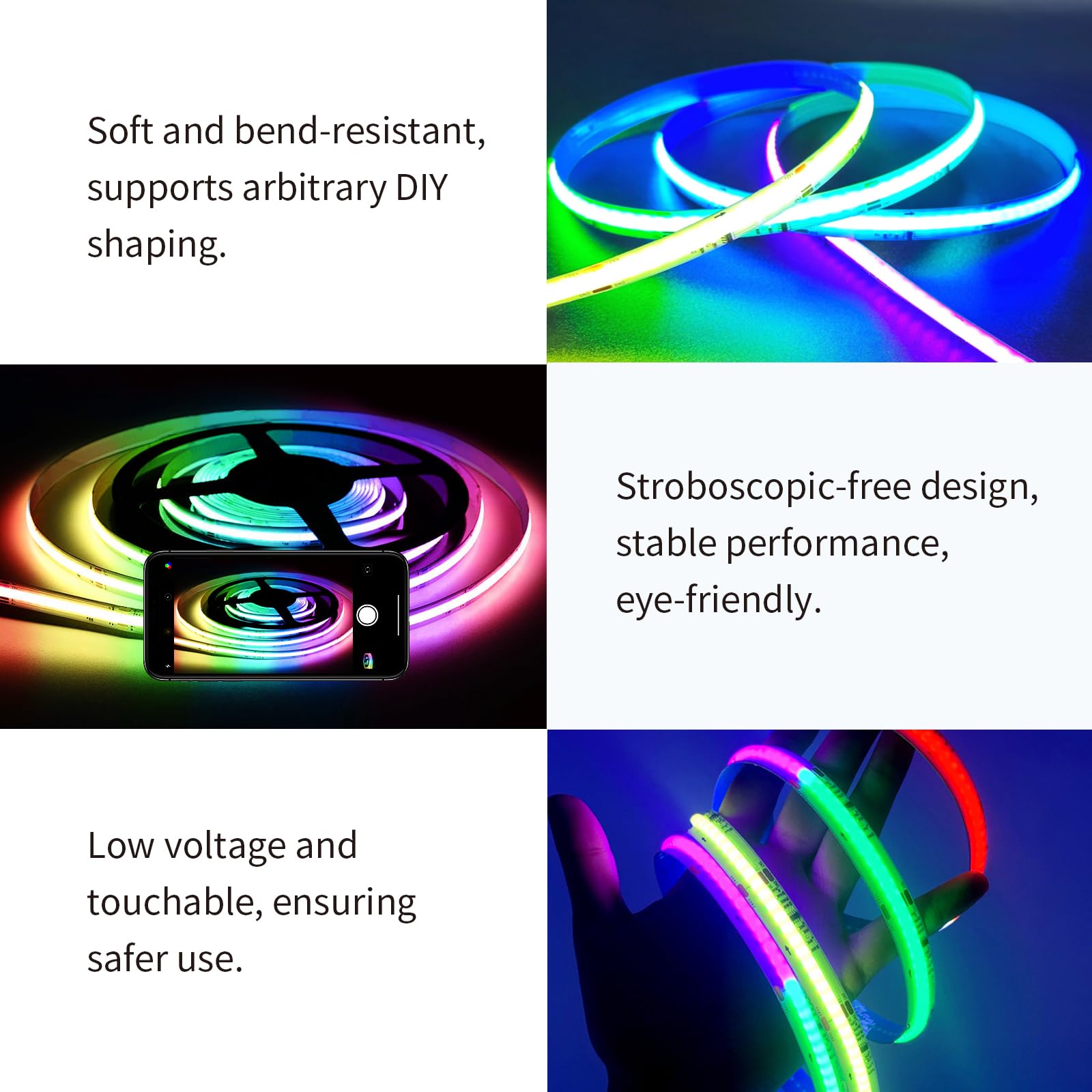 RGBIC COB LED Strip Lights 2×20FT – 16M Colors Music Sync Smart Strip with App & RF Remote