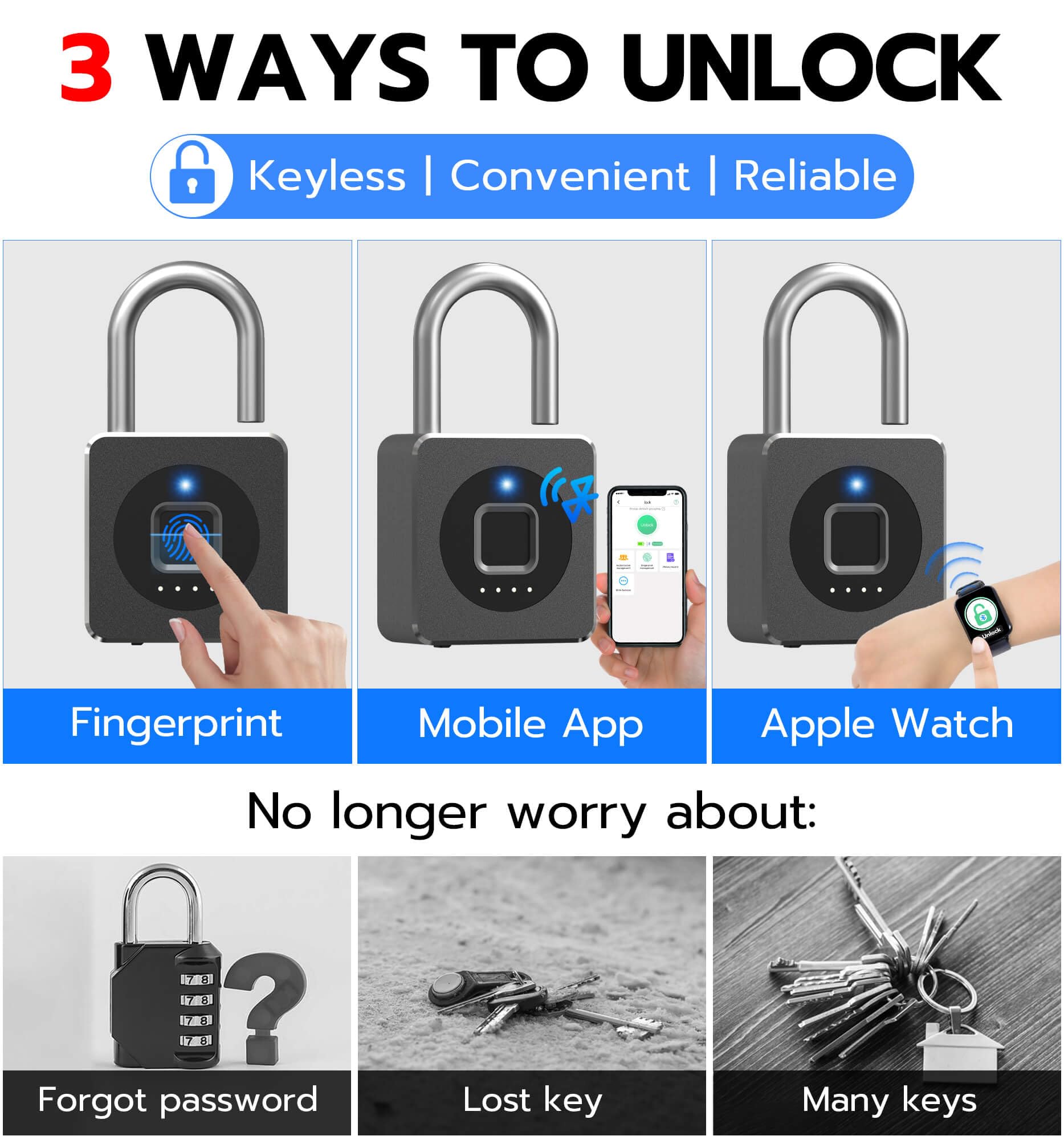 eLinkSmart P6 Biometric Fingerprint Smart Padlock with Bluetooth App Control, USB-C Rechargeable, Heavy-Duty Security Lock
