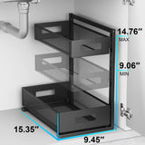 Petiza Adjustable Under Sink Organizer – 2 Tier Pull-Out Cabinet Storage (Black)