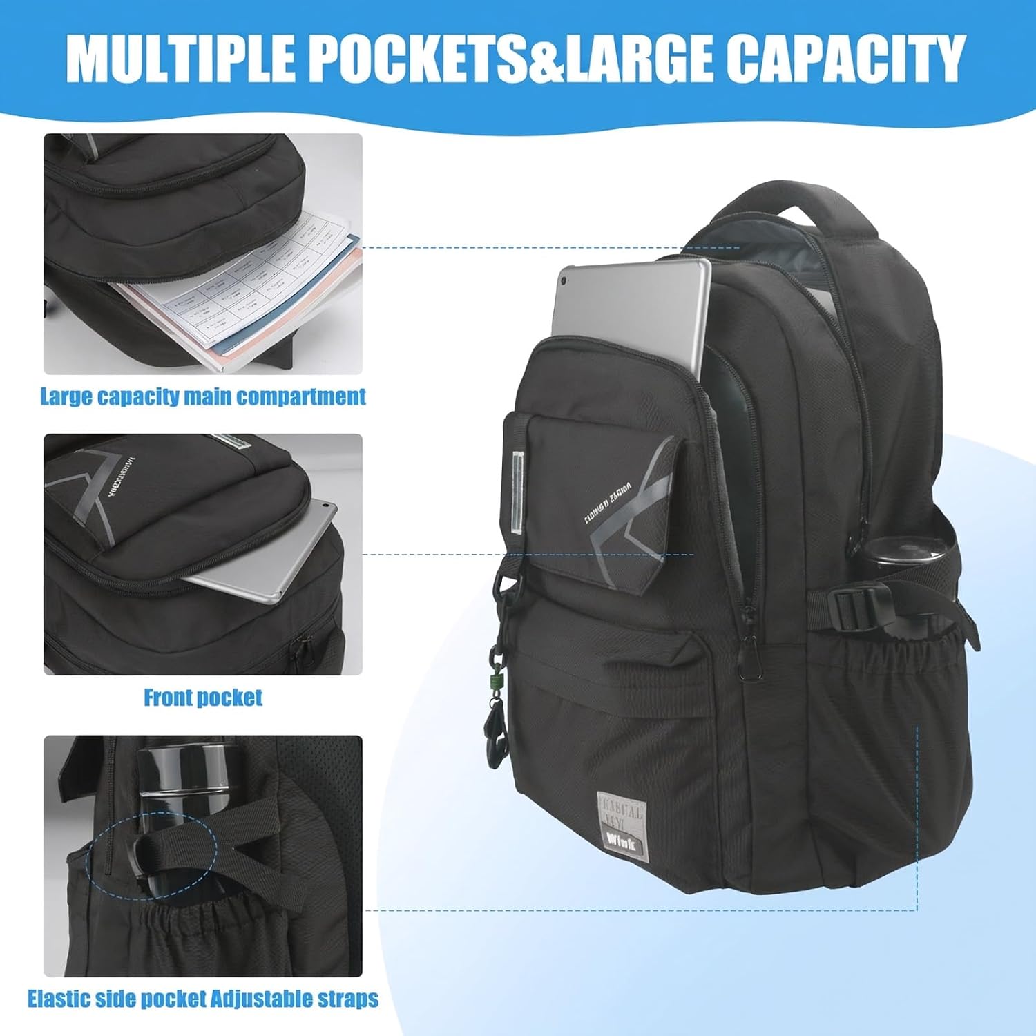 Black Water-Resistant School Backpack with Laptop Sleeve
