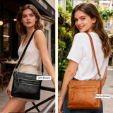 Ouchlove Women’s Vegan Leather Crossbody Bag – Large Multi-Pocket Shoulder Handbag with Adjustable Strap (Brown)