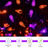 Halloween Orange & Purple C6 String Lights – 100 LED, 42.8ft, 8 Modes, Waterproof, Indoor/Outdoor Spooky Décor