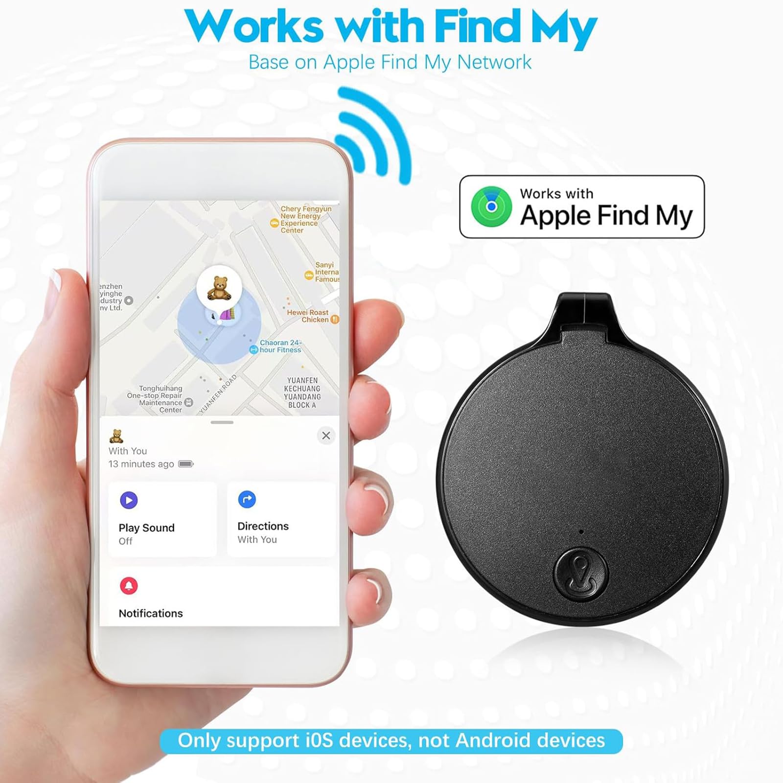 Mini Bluetooth Tracker Tag Apple Find My Compatible, Waterproof Item Locator with Sound Alert & Replaceable Battery – Black