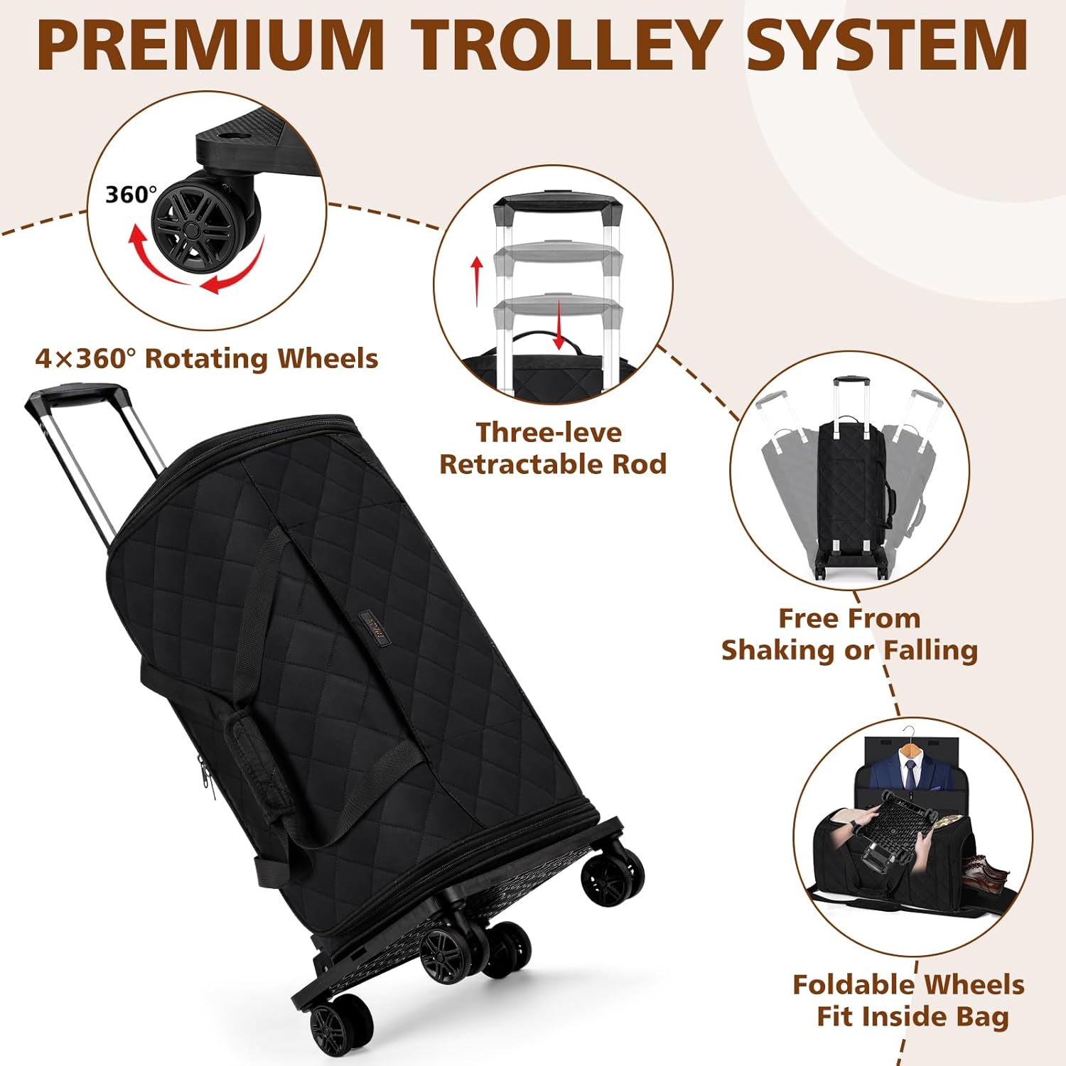 50L Rolling Garment Duffel with Wheels and Shoe Compartment