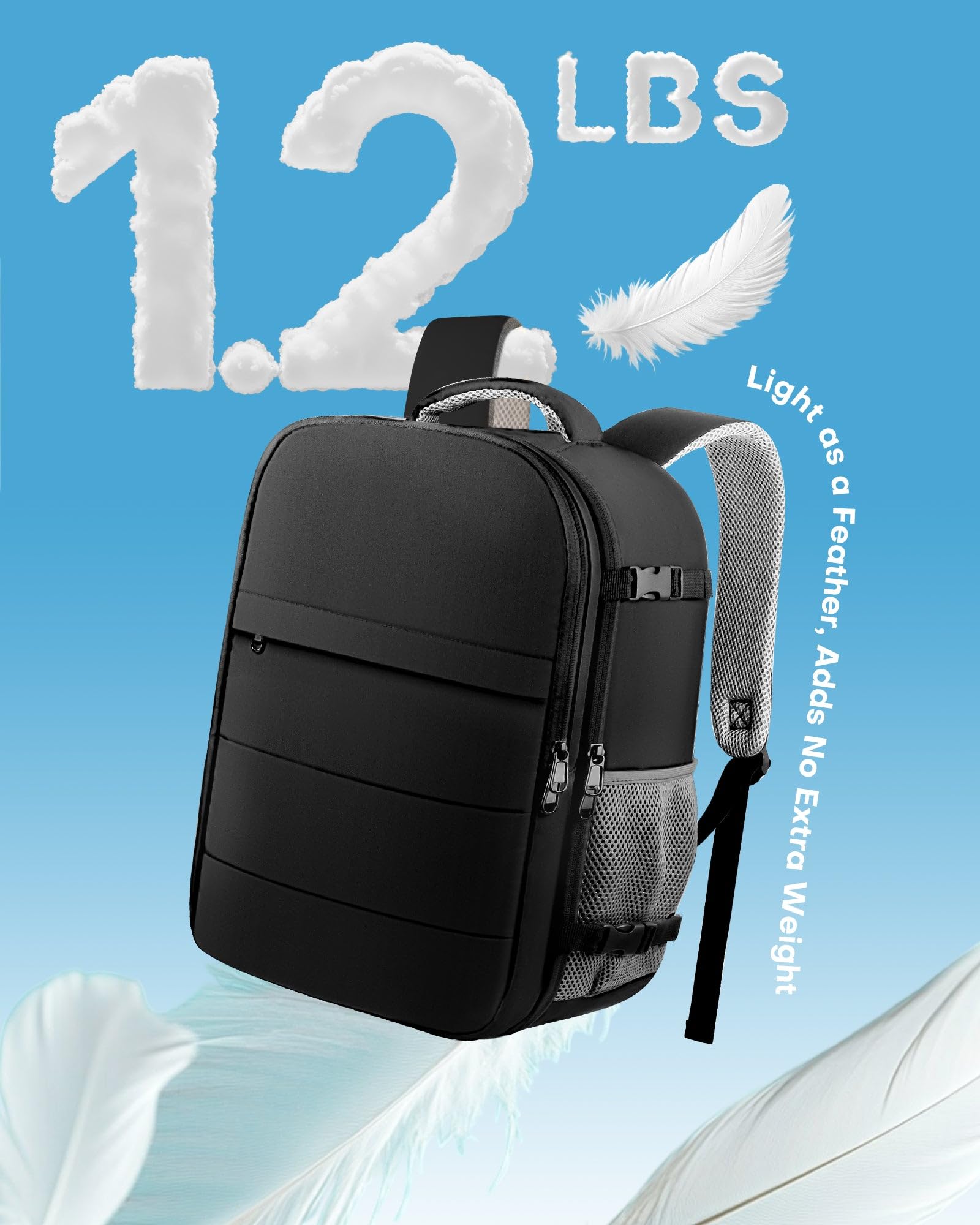 HOTOR Flight Approved Travel Backpack with Suitcase-Style Opening, 15.6” Laptop Compartment – Black