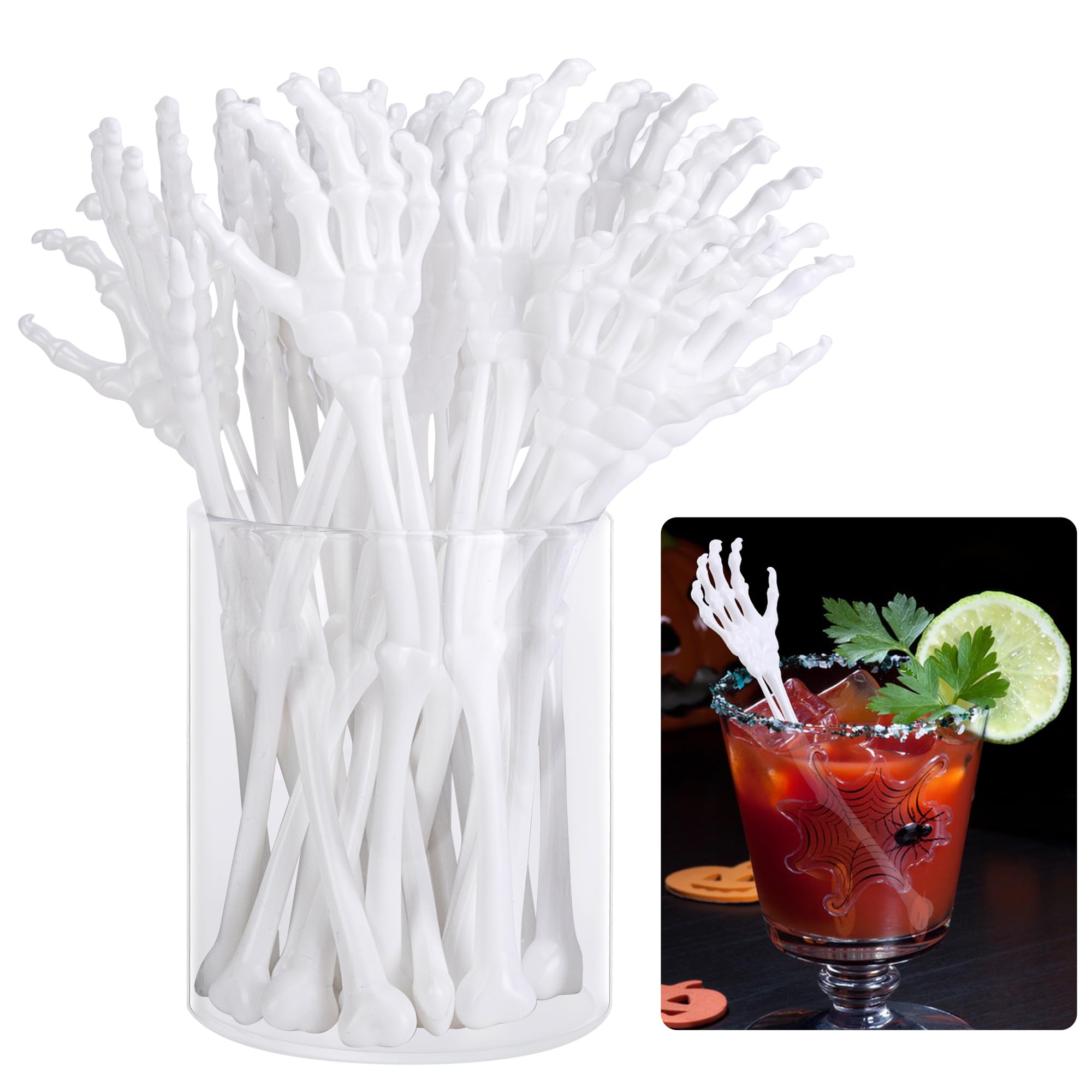 Halloween Skeleton Drink Stirrers – 25 Pcs Plastic Swizzle Sticks for Cocktails & Party Drinks