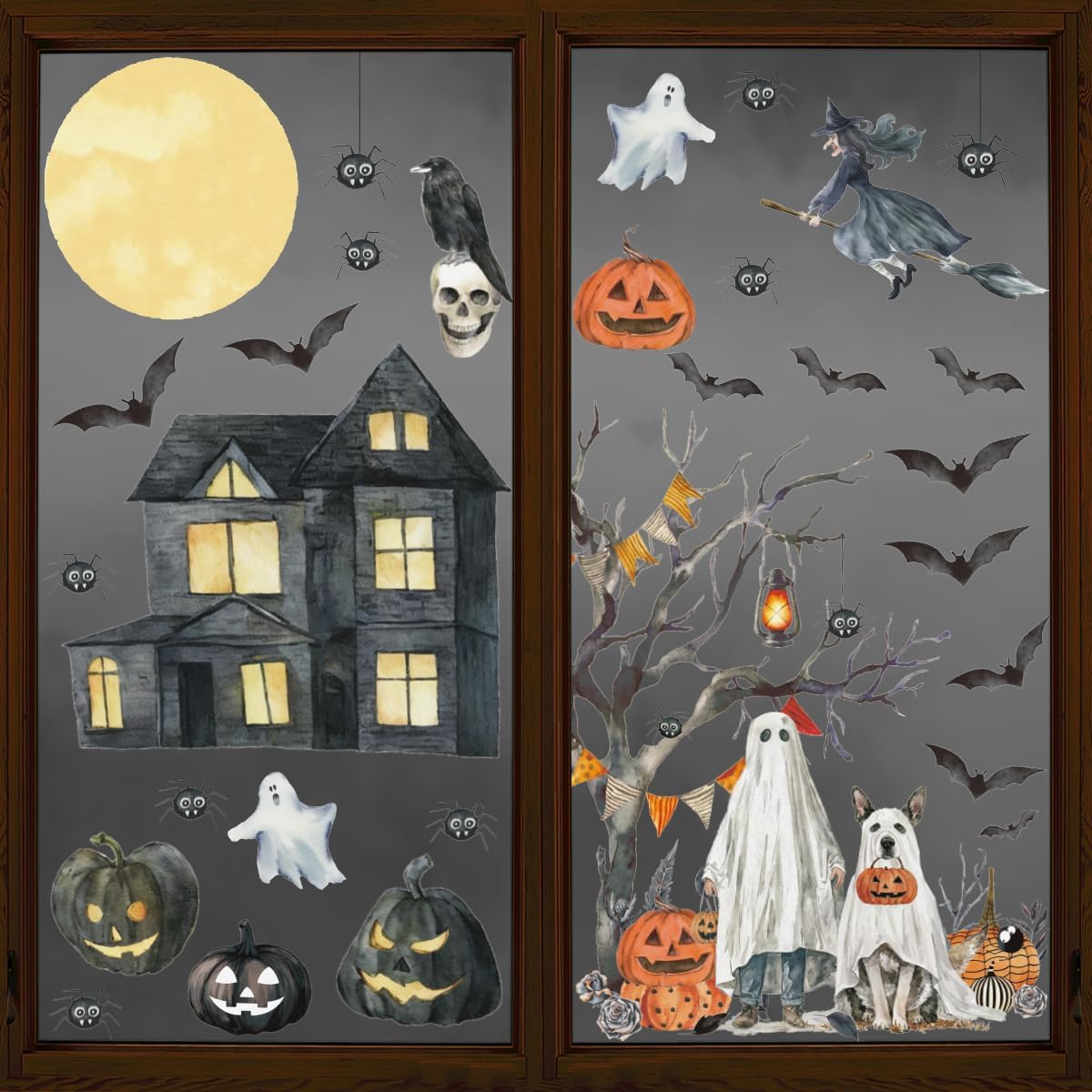 Horaldaily 30 PCS Halloween Window Cling Sticker, Jack-O-Lantern Pumpkin Castle Tree Ghost Bats Cat Witch Cobweb Home Party Supplies Shop Window Glass Display Decoration