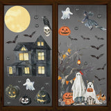 Horaldaily 30 PCS Halloween Window Cling Sticker, Jack-O-Lantern Pumpkin Castle Tree Ghost Bats Cat Witch Cobweb Home Party Supplies Shop Window Glass Display Decoration