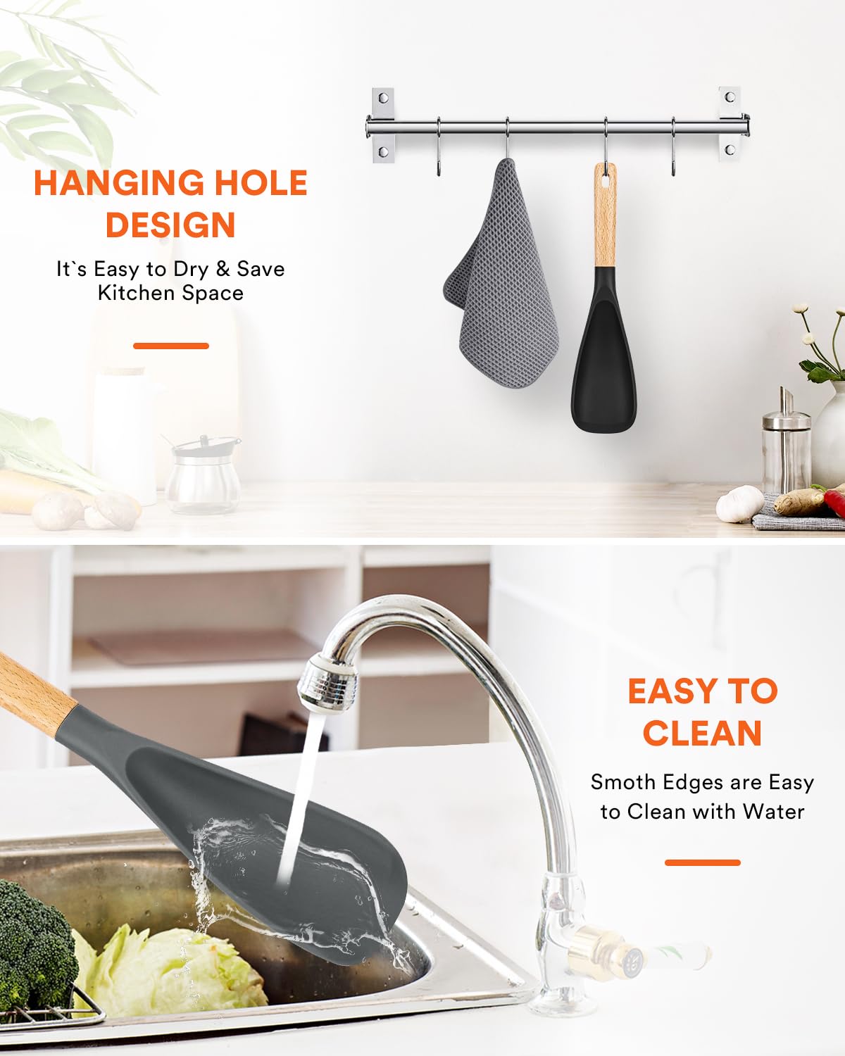 Heat-Resistant Silicone Cooking Spoon Set with Wooden Handle – Non-Toxic & Non-Stick Safe