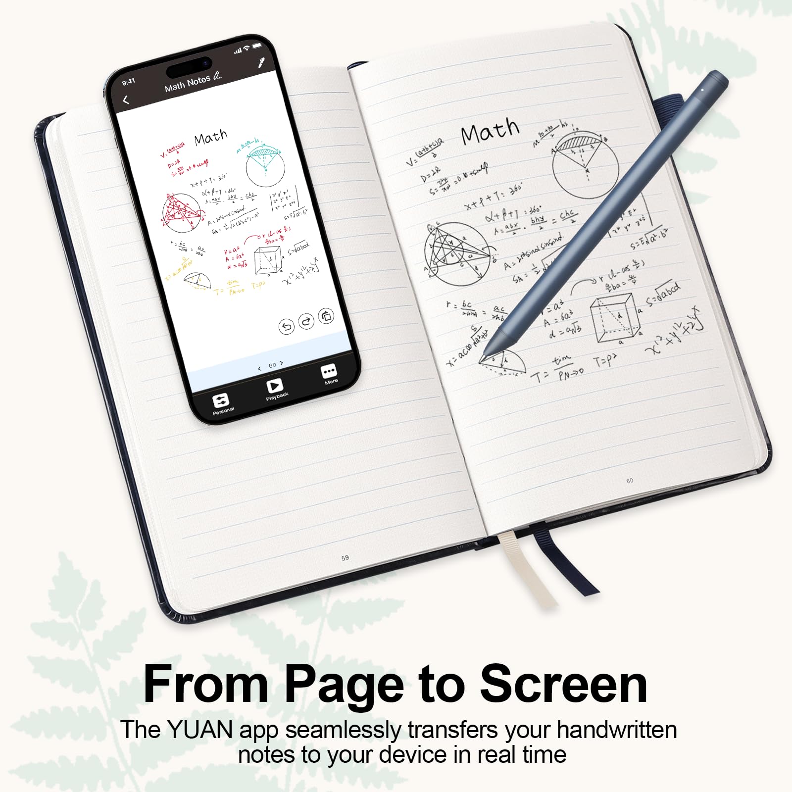 YUAN Smart Pen & Digital Notebook Set with Real-Time App Sync, Offline Storage & Navy PU Leather Cover