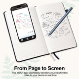 YUAN Smart Pen & Digital Notebook Set with Real-Time App Sync, Offline Storage & Navy PU Leather Cover
