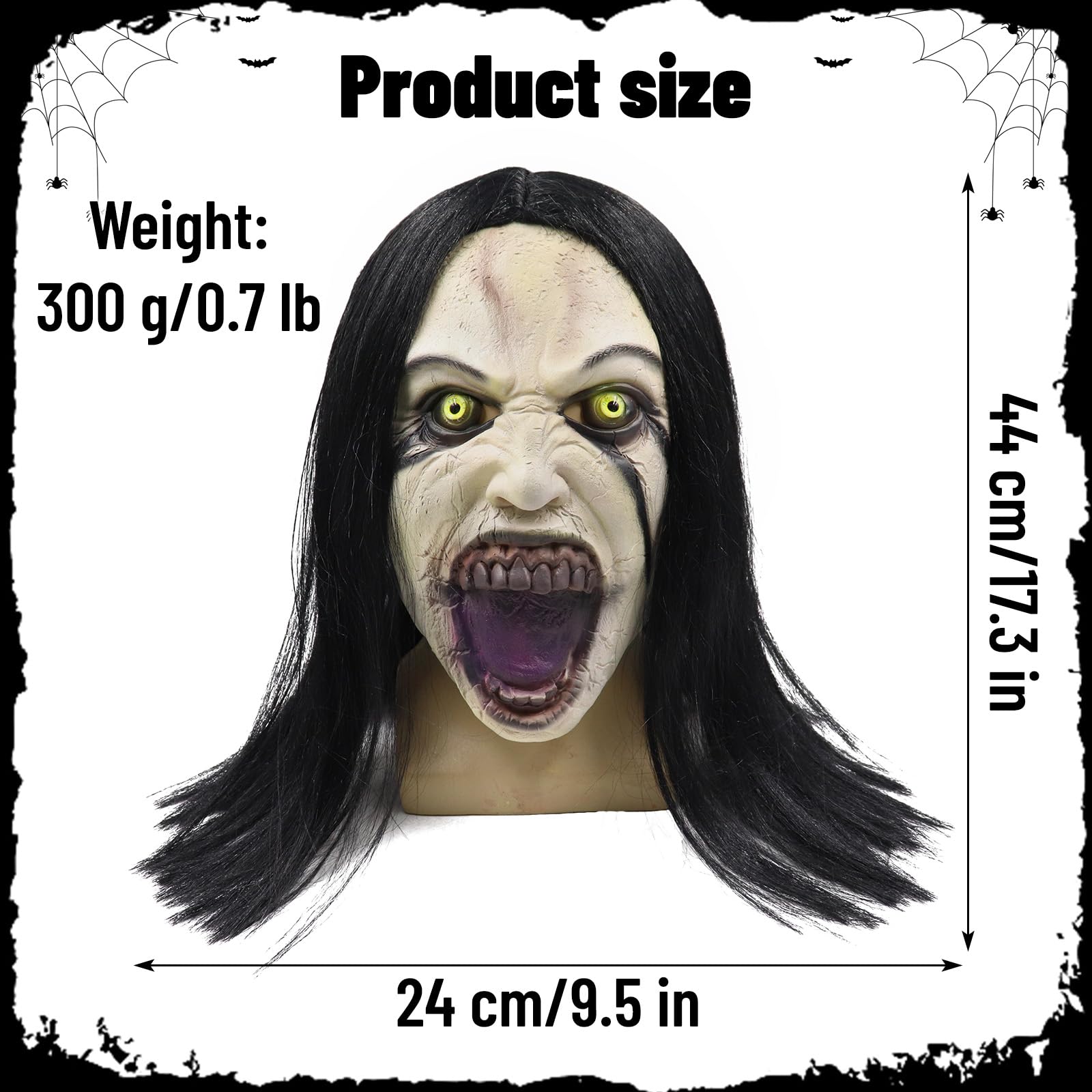 Crying Woman’s Cursed Latex Mask – Scary Full-Head Ghost Mask with Realistic Hair for Halloween 👻💀🕯️