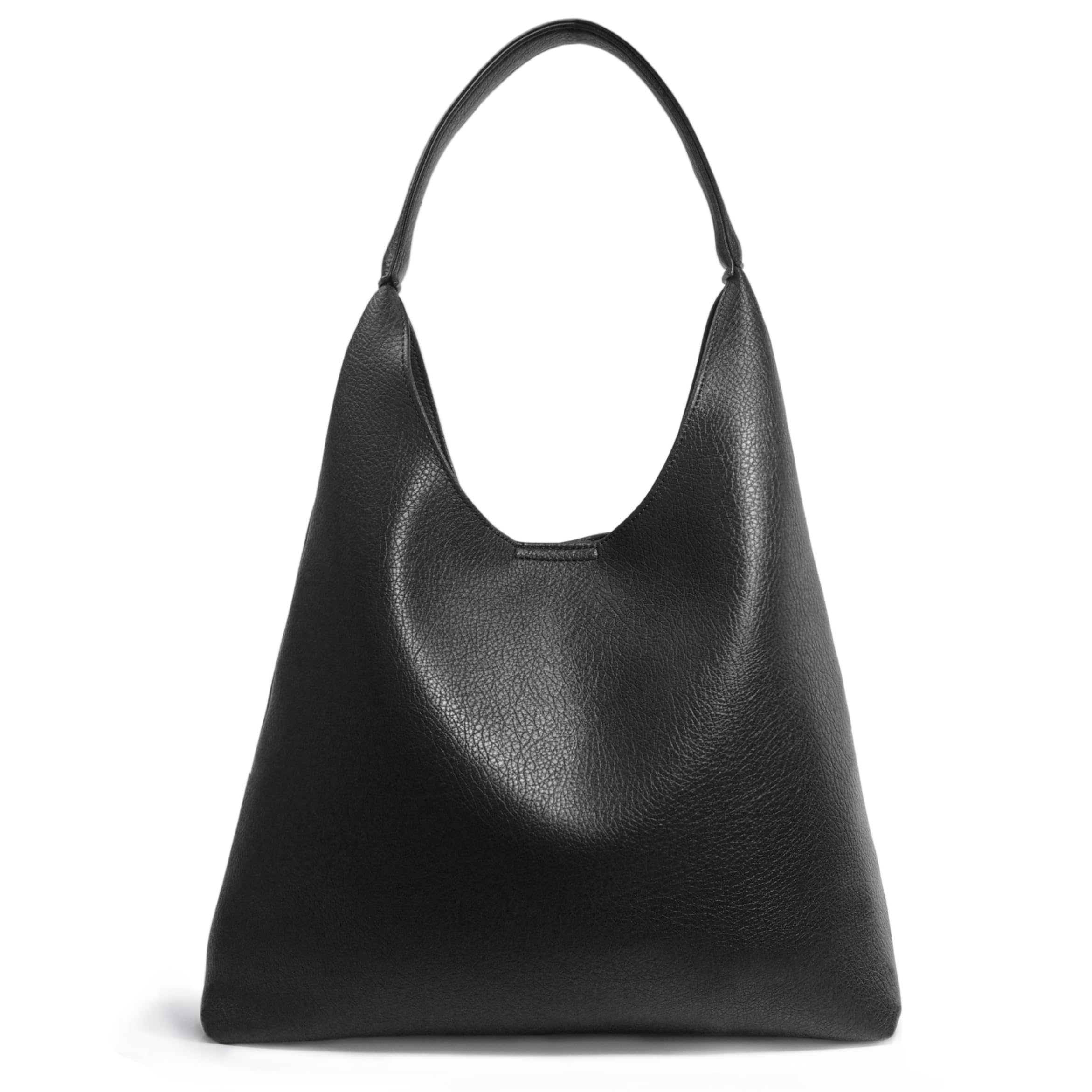 Soft Vegan Leather Hobo Bag for Women – Slouchy Shoulder Handbag with Spacious Interior (Black)