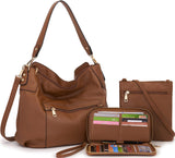 Large Crossbody Handbag Set for Women – 3PCS Hobo Shoulder Bag, Crossbody Purse & RFID Wallet (Brown)
