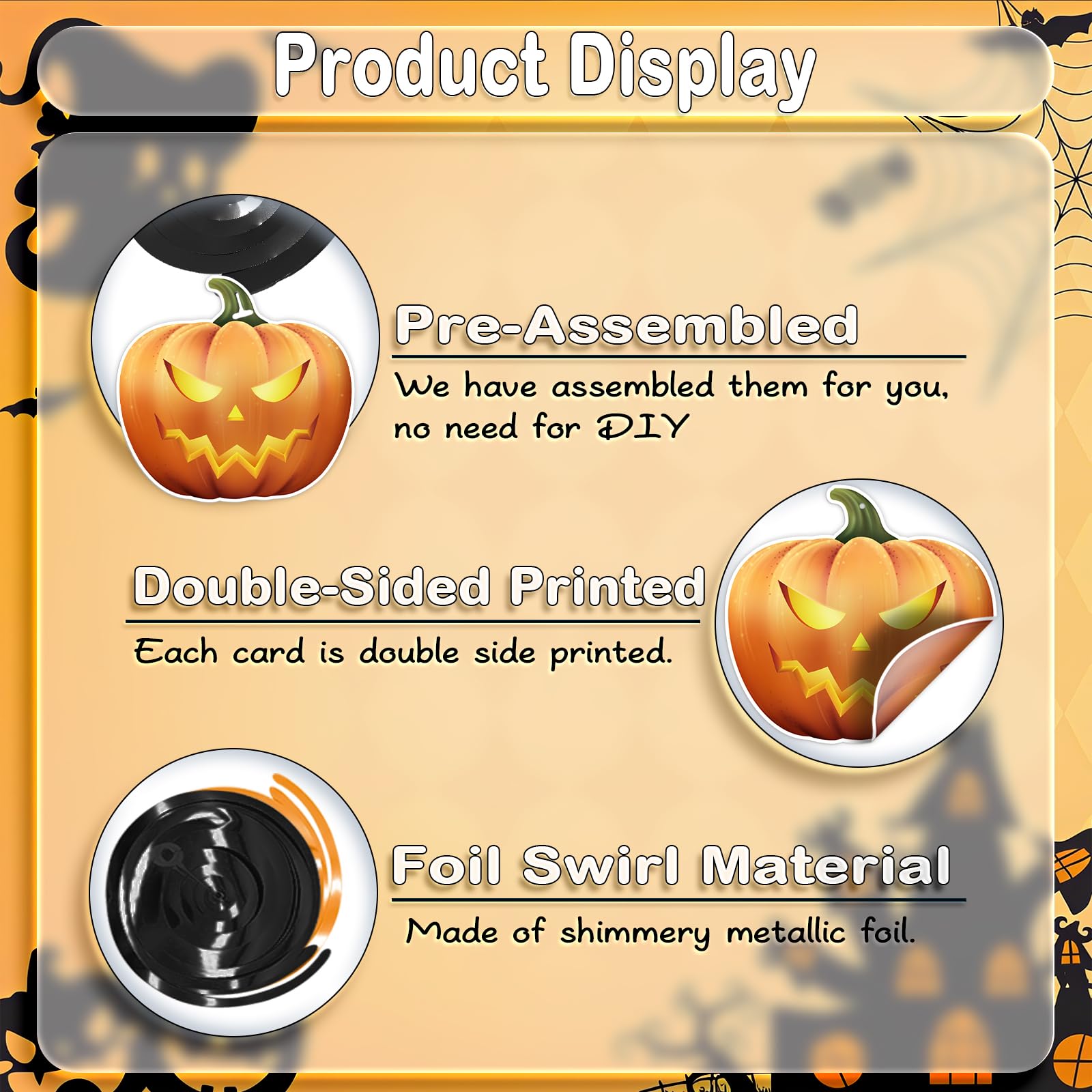 Halloween Hanging Swirl Decorations – 60PCS Ceiling Foil & Card Set with Ghosts, Bats, Pumpkins & Spiders