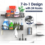 NESOMI Adhesive Shower Caddy Organizer 7-Pack – Rustproof Stainless Steel Bathroom Shelves with Hooks, No-Drill Storage Set