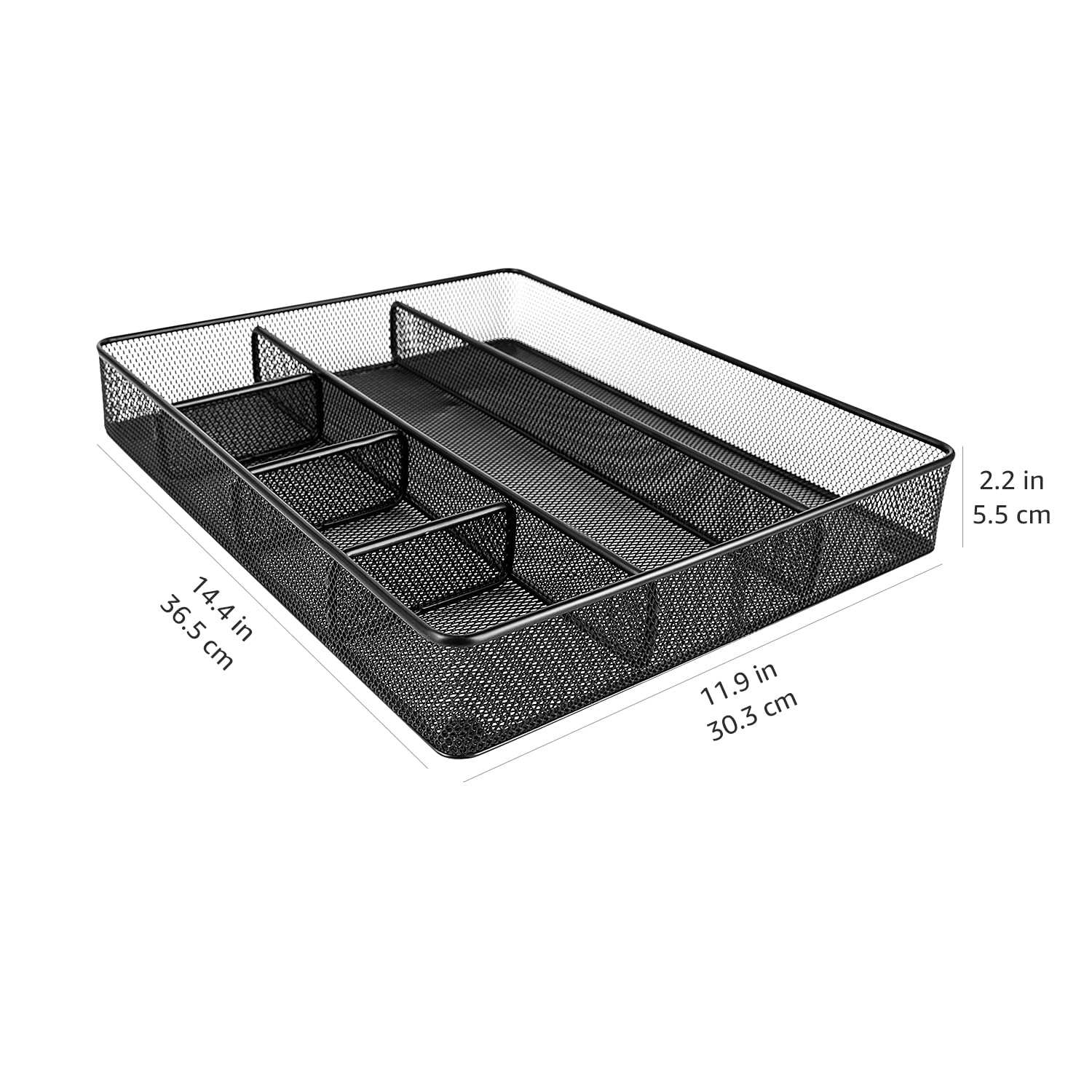 Drawer Mesh Organizer Set – 4-Pack Steel Desk Storage Bins with Compartments (Black)