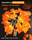 Maple Leaf String Lights – 2 Pack 8.2ft Battery Operated Fall Garland with 40 LEDs & 80 Leaves, Warm Yellow Thanksgiving & Autumn Decor