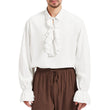 Men’s White Pirate Renaissance Shirt – Ruffled Medieval Long Sleeve Top for Halloween & Cosplay ⚓👔