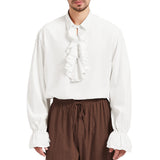 Men’s White Pirate Renaissance Shirt – Ruffled Medieval Long Sleeve Top for Halloween & Cosplay ⚓👔
