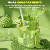 26 oz Kids Bear Water Bottle with Straw, Dual Compartments, Leakproof Lock and Adjustable Strap