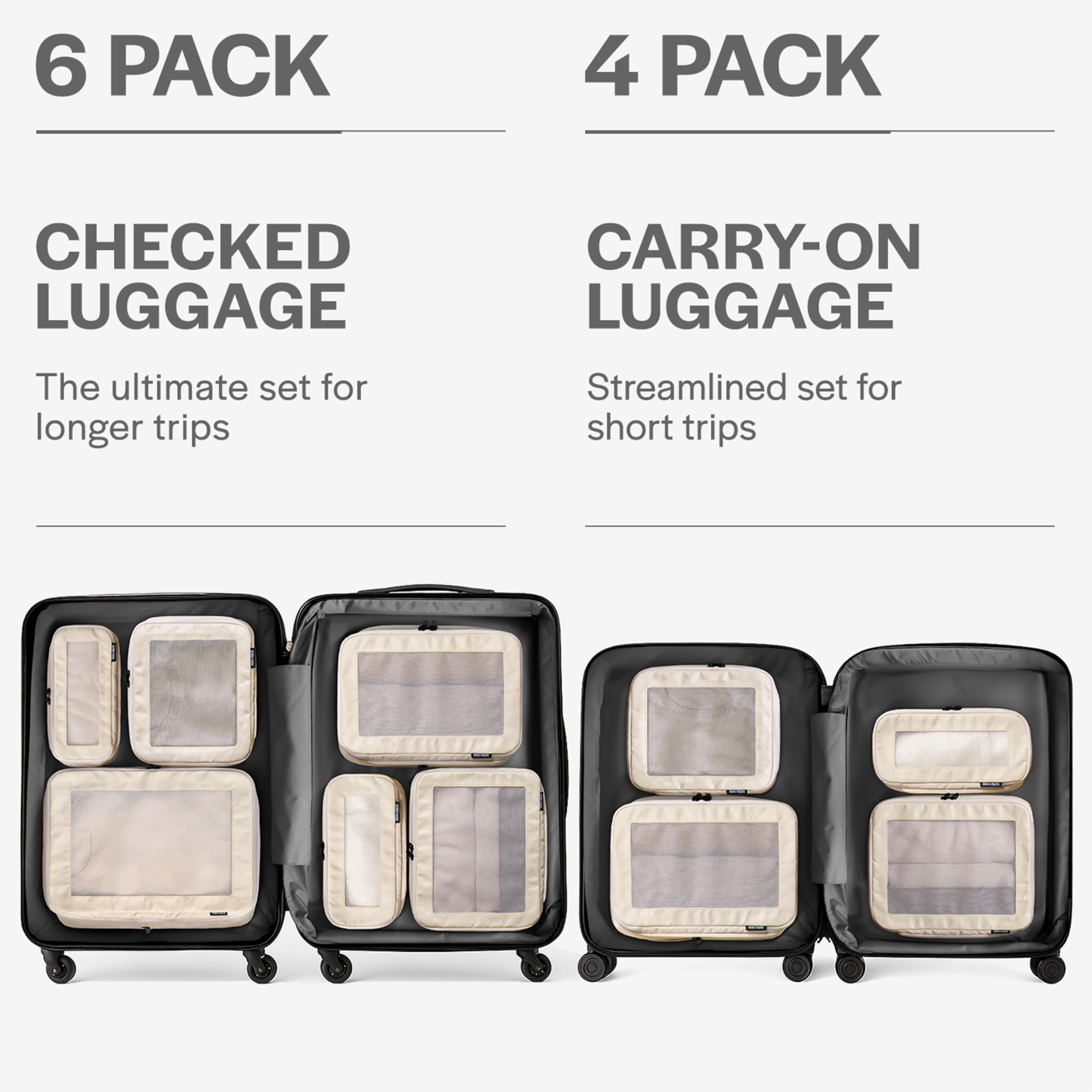 Compression Packing Cubes Set – Travel Luggage Organizer Bags (Beige)