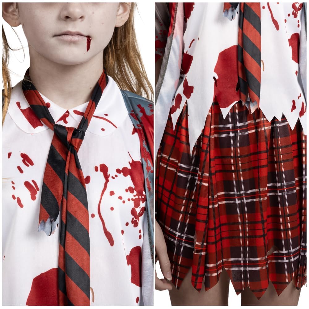 Bloody Zombie Schoolgirl Costume – Gray Jacket, Tie & Skirt with Socks for Halloween 🧟‍♀️