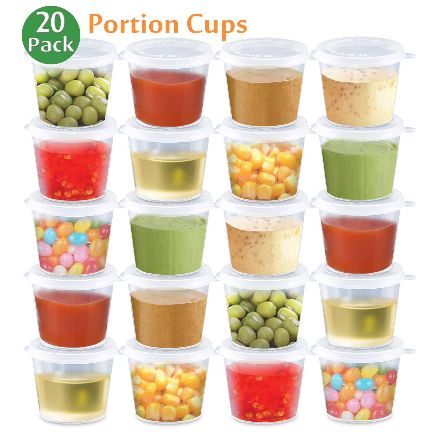 Enther 3-Compartment Meal Prep Containers with Portion Cups – 20 Pack BPA-Free Bento Boxes