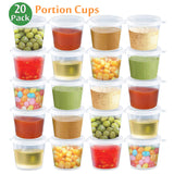 Enther 3-Compartment Meal Prep Containers with Portion Cups – 20 Pack BPA-Free Bento Boxes