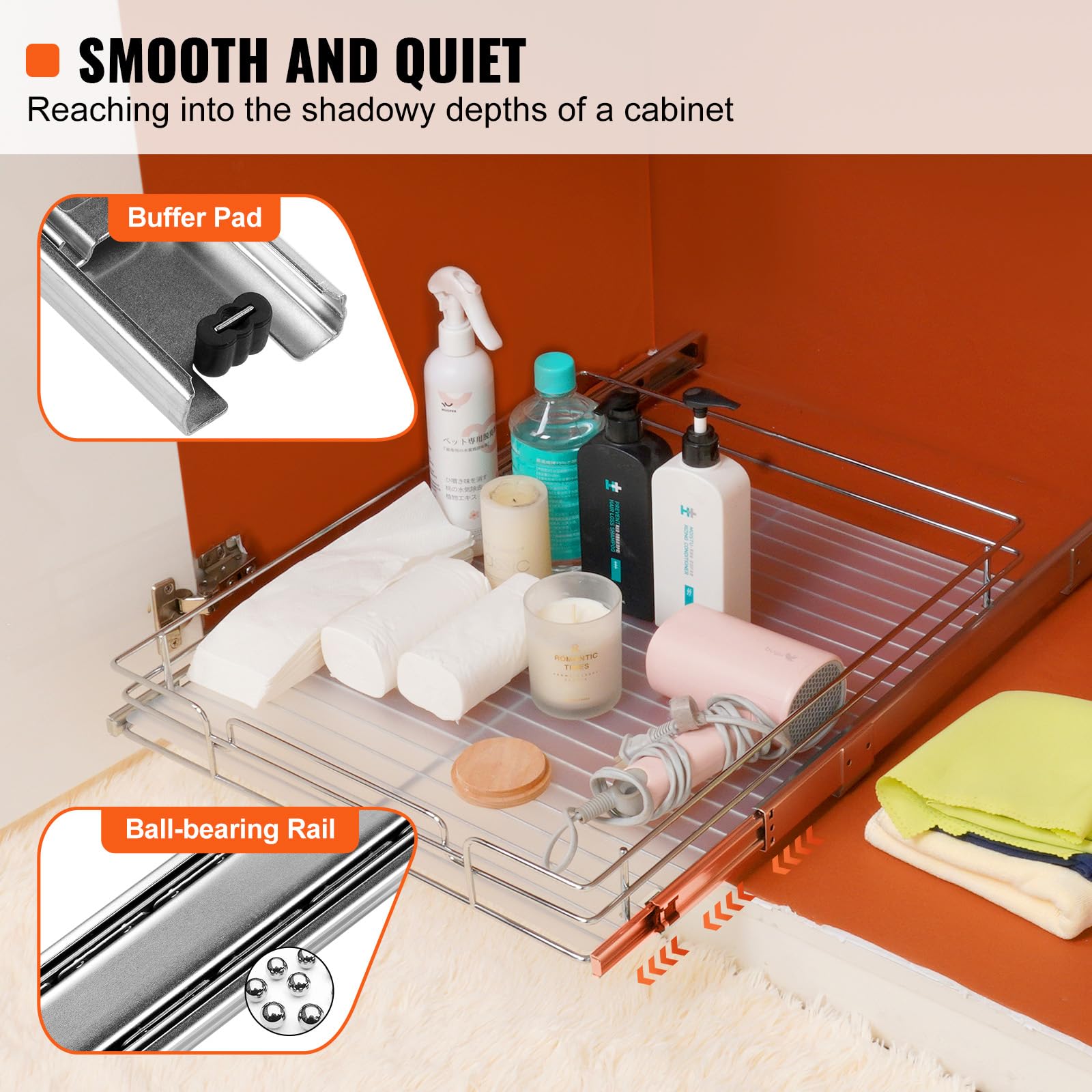 Heavy-Duty Pull-Out Cabinet Organizer – Chrome-Plated Steel Slide-Out Shelf for Kitchen & Under-Sink Storage (18.5” W x 21” D)