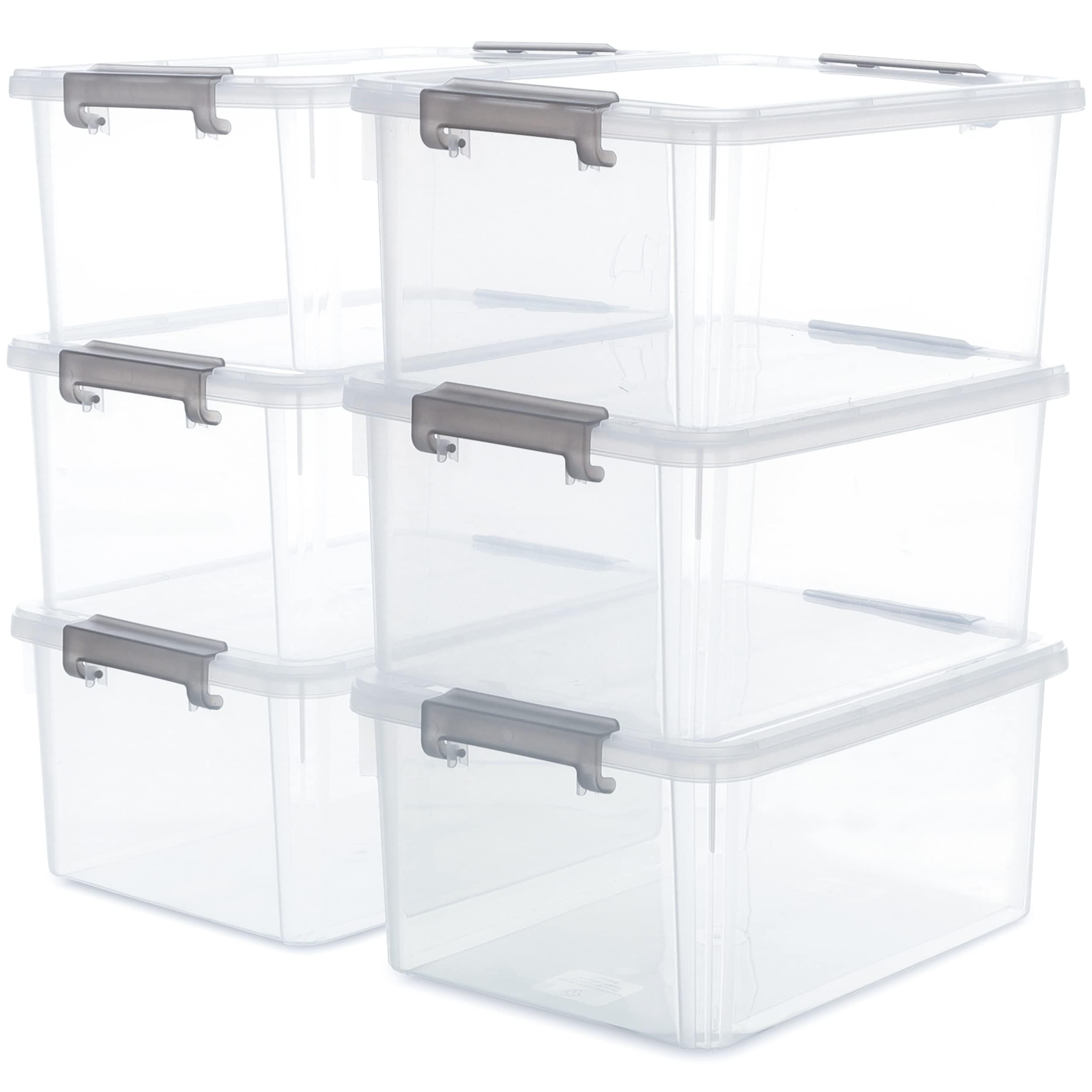 Clear White Stackable Storage Bins with Lids – 17 Qt Heavy-Duty Home Organization Set (6 Pack)
