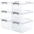 Clear White Stackable Storage Bins with Lids – 17 Qt Heavy-Duty Home Organization Set (6 Pack)