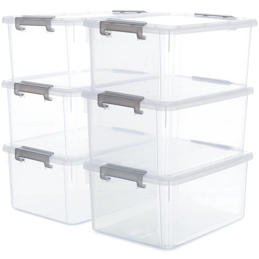 Clear White Stackable Storage Bins with Lids – 17 Qt Heavy-Duty Home Organization Set (6 Pack)