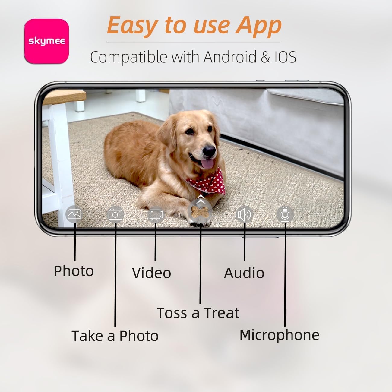 SKYMEE 1080P Smart Pet Camera with Treat Toss & 2-Way Audio – WiFi Dog Monitor (White)